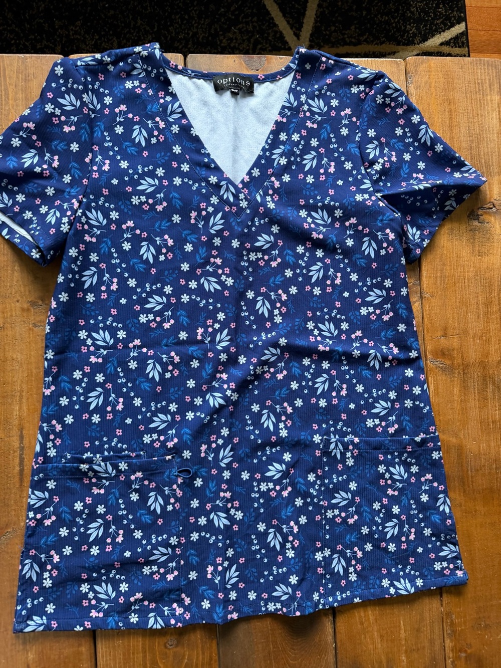 Options Women's Navy Floral V-Neck Top